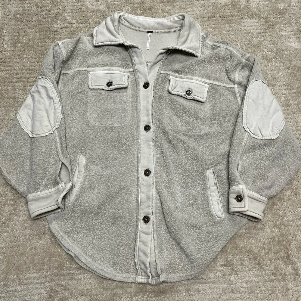 Free People Ruby Shirt Fleece Oversized Buttondown Shacket Jacket XS Cream